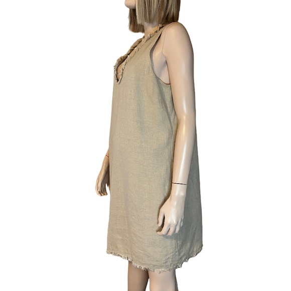 Tommy Bahama 100% Linen Shift Dress Raw Hem Fringe Detail Hip Pockets V-Neck - Picture 4 of 15